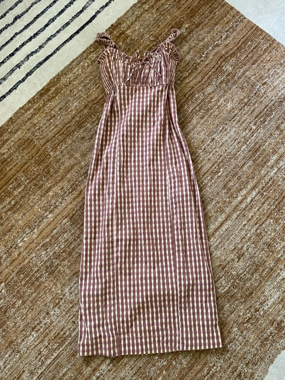 New Free People Lucinda Plaid Printed Midi Dress- Lavender Combo